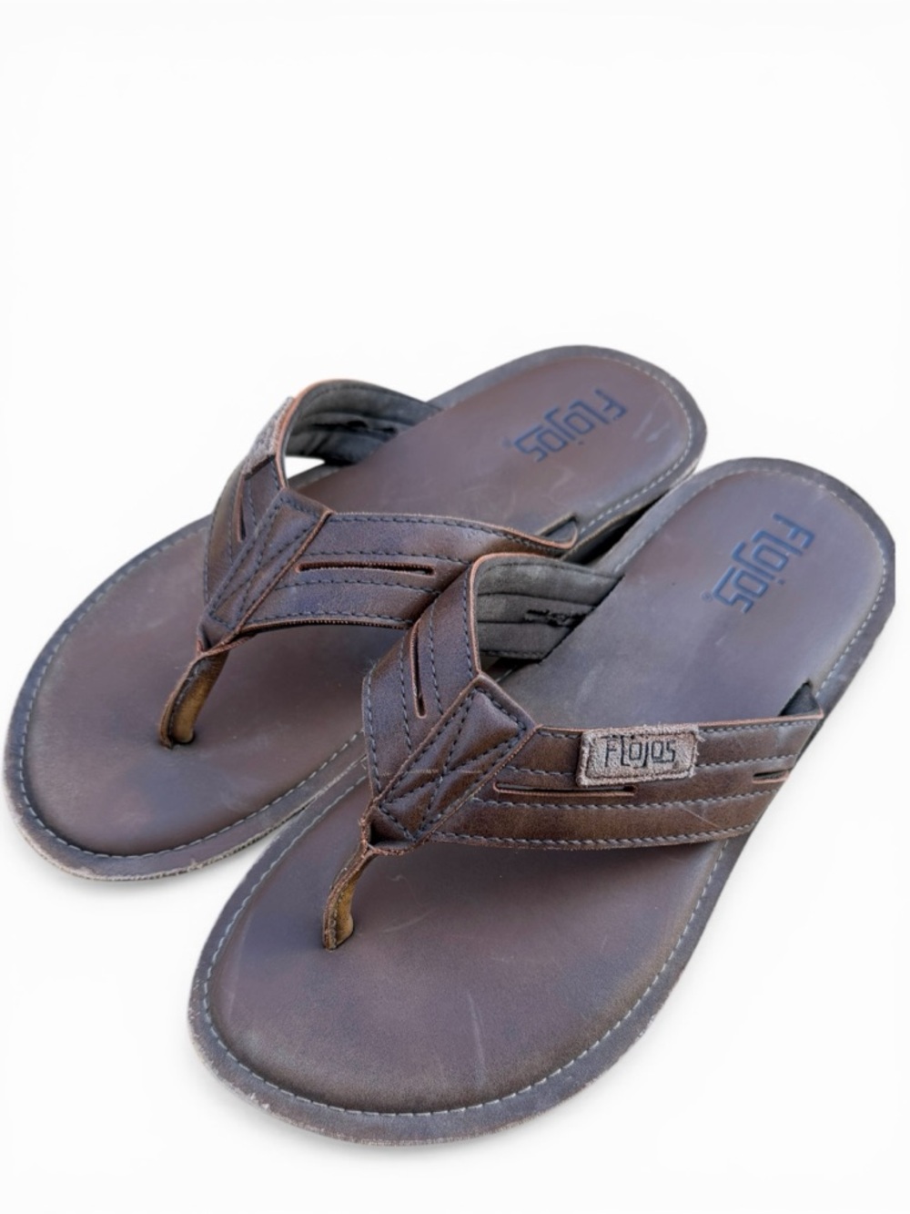 Flojos Flip Flops Men's 9 Brown Faux Leather Thong Sandals Comfort